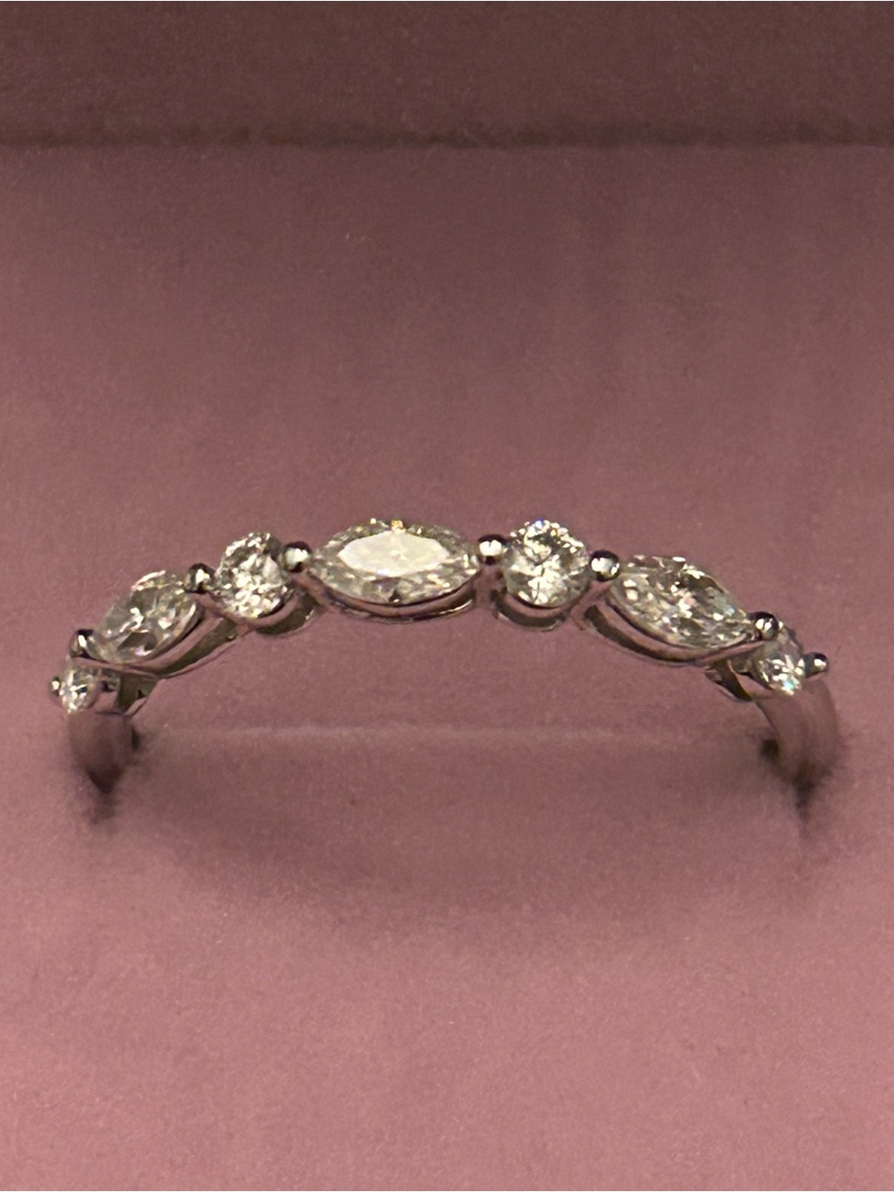 JTV 0.66CTW Marquise & Round Moissanite Fire Stacking Band Ring 925 SSilver Sz 9